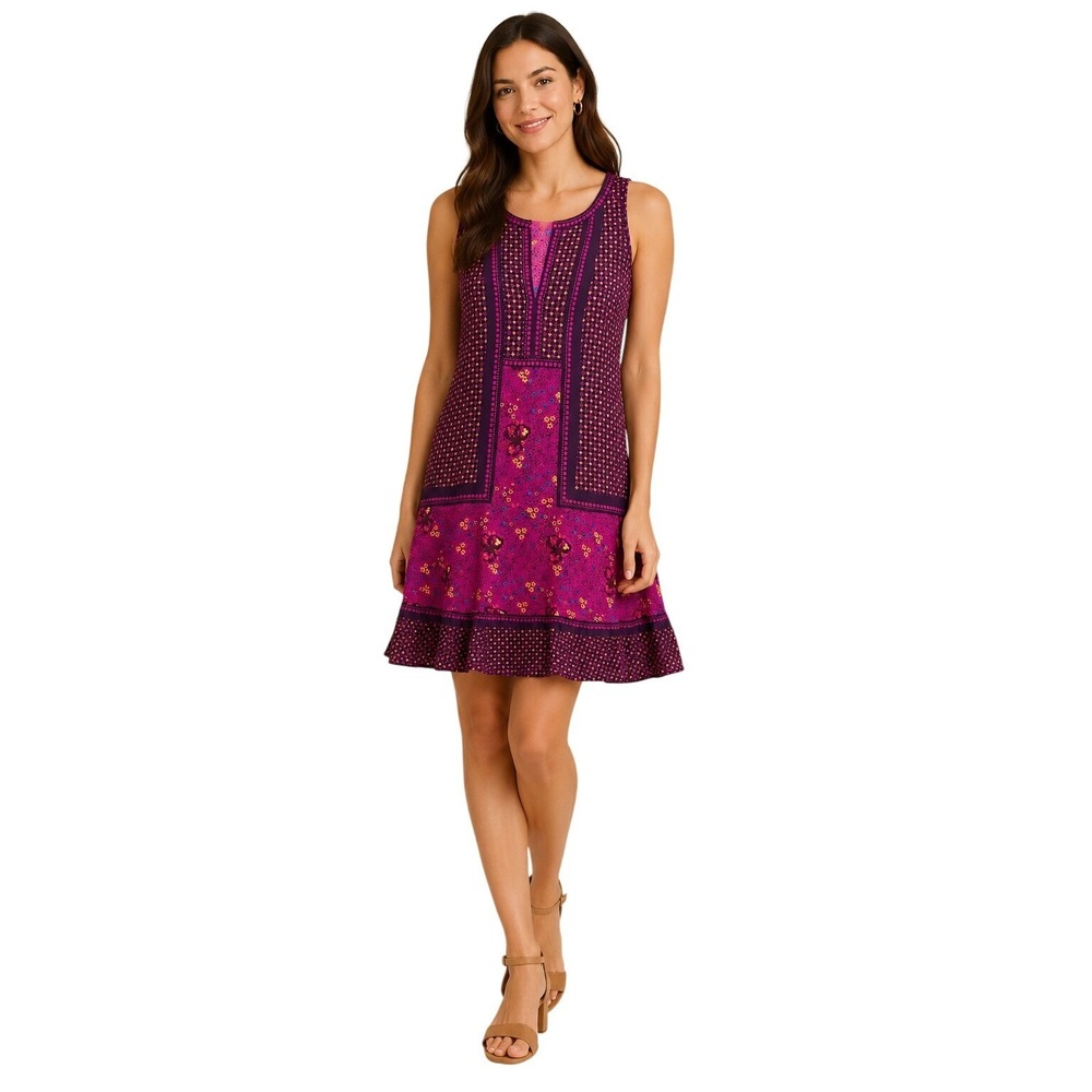 Rebecca Taylor Magenta Purple Mixed Floral 100% Silk Sleeveless Mini Dress 6